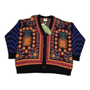 NWT Farm Rio Pineapple Scarf Cardigan Sweater Women's XS OVERSZIED‎